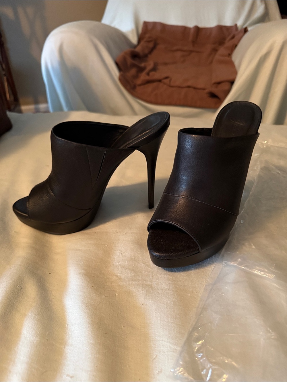 Joie Black Leather Peep-Toe Stiletto Mule